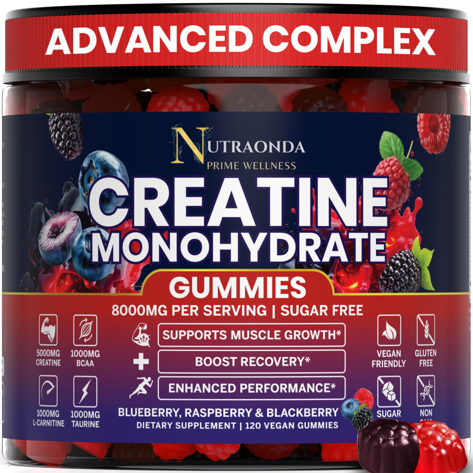 Nutraonda Pre-Workout Gummies bottle with berry flavor for training energy