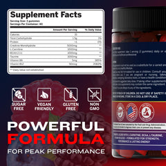 Nutraonda berry gummies serving displaying creatine and BCAA for endurance