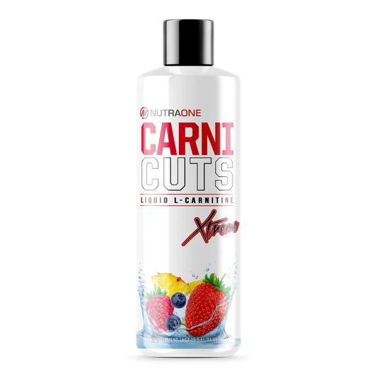 NutraOne Carnicuts Xtreme bottle showing Berry Blast flavor for daily energy.