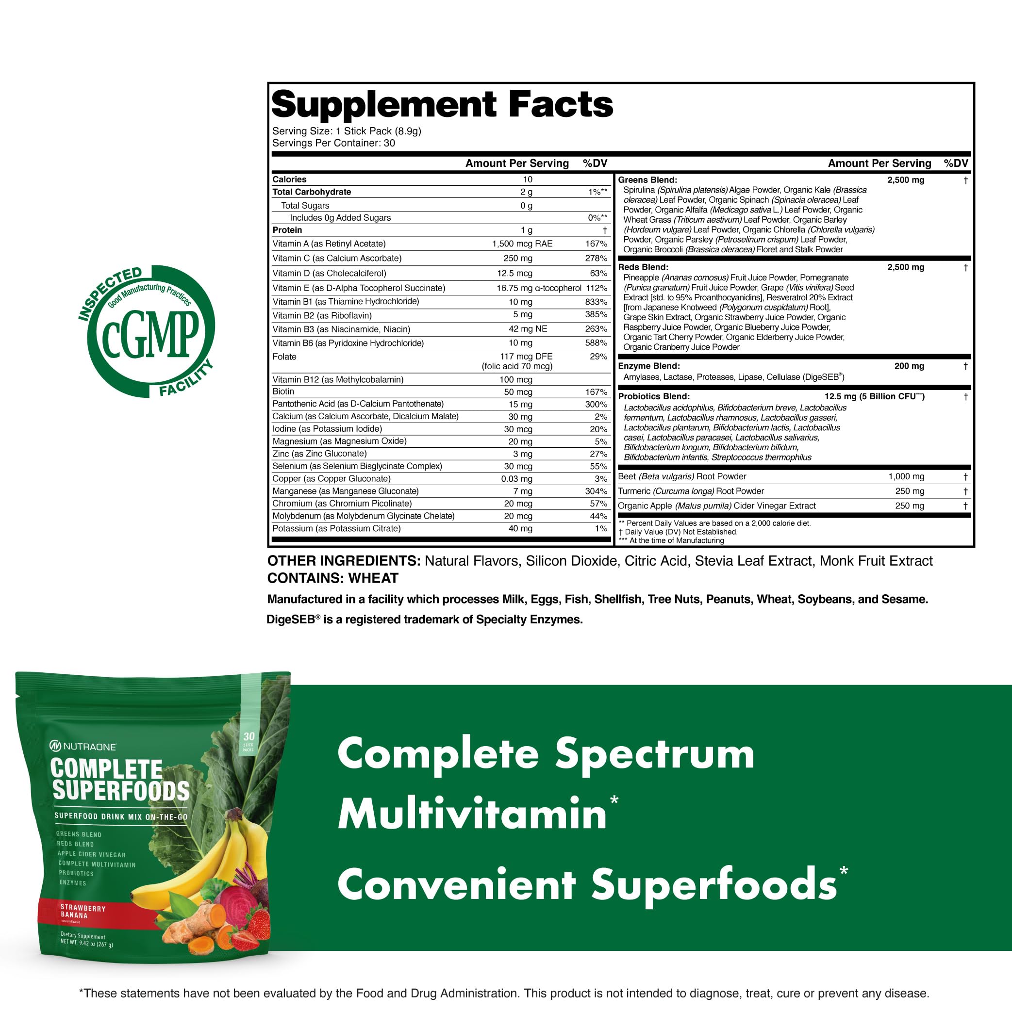 NutraOne Complete Superfoods digestive enzymes and probiotics for gut support.