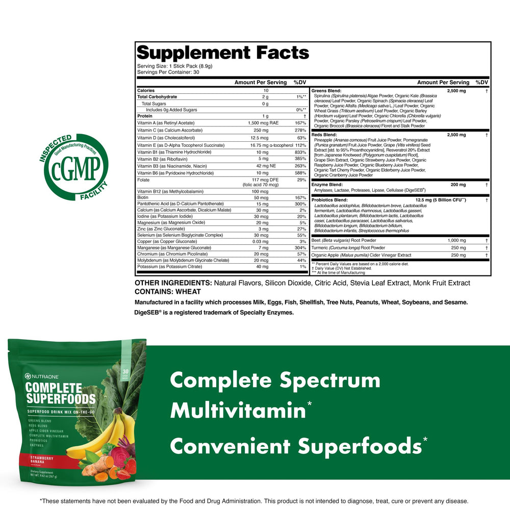 NutraOne Complete Superfoods digestive enzymes and probiotics for gut support.