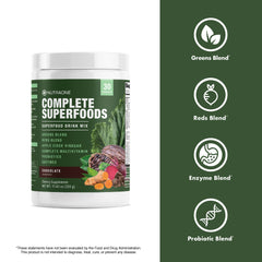 NutraOne Complete Superfoods glass with smoothie for daily nutrition.