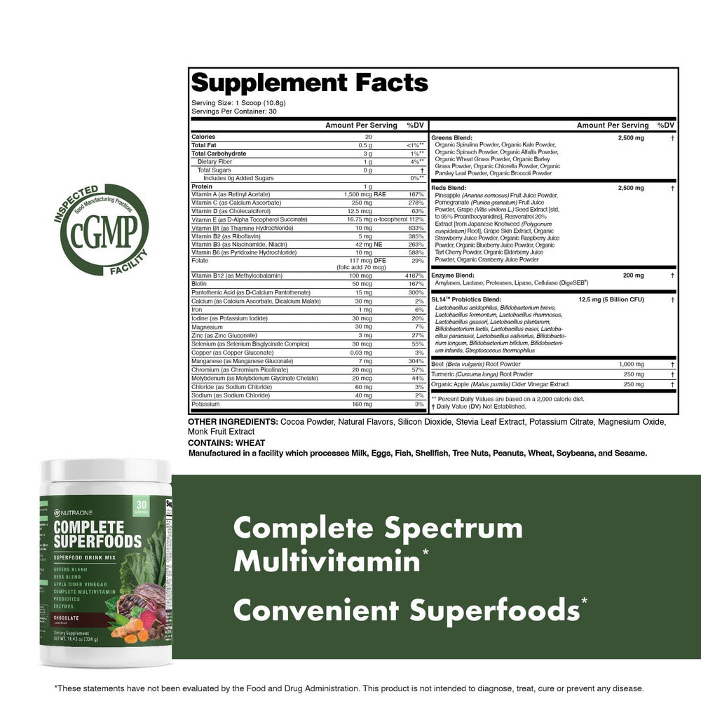 NutraOne Complete Superfoods powder dissolving in water for fast mix.
