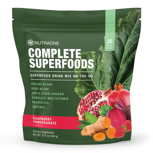 NutraOne Complete SuperFoods raspberry pomegranate stick pack for on the go