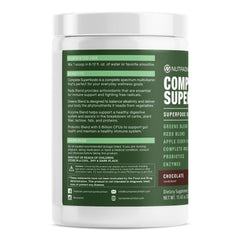 NutraOne Complete Superfoods spoon dispensing powder for quick, on-the-go mix.