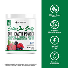 NutraOne DetoxOne Daily scoop with powder suggesting natural energy.