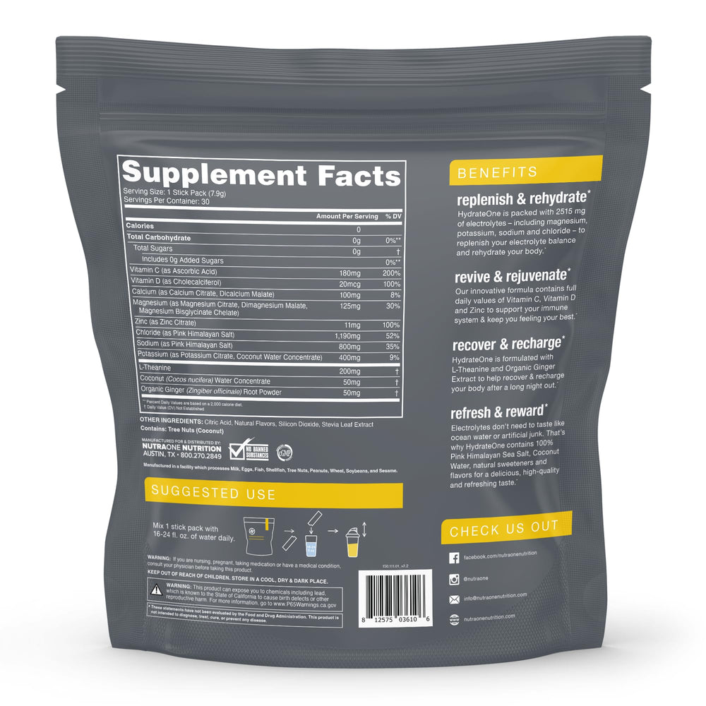 NutraOne HydrateOne pour showing quick electrolyte replenishment.
