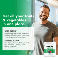 NutraOne Ideal Greens cGMP facility seal indicating high-quality production standards.