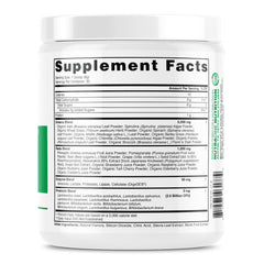 NutraOne Ideal Greens ingredients panel featuring spirulina, kale, spinach for a balanced blend.
