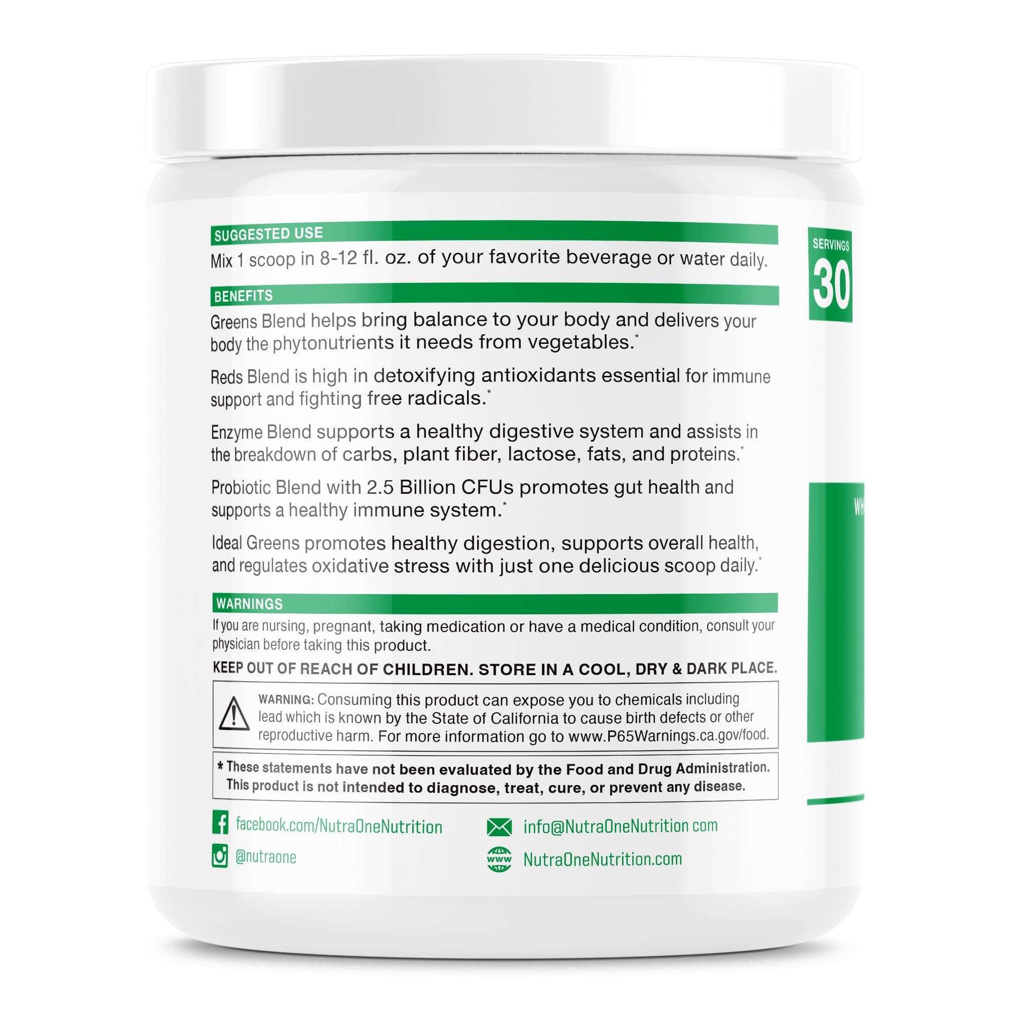 NutraOne Ideal Greens ready-to-mix glass with Berry shake for busy mornings.