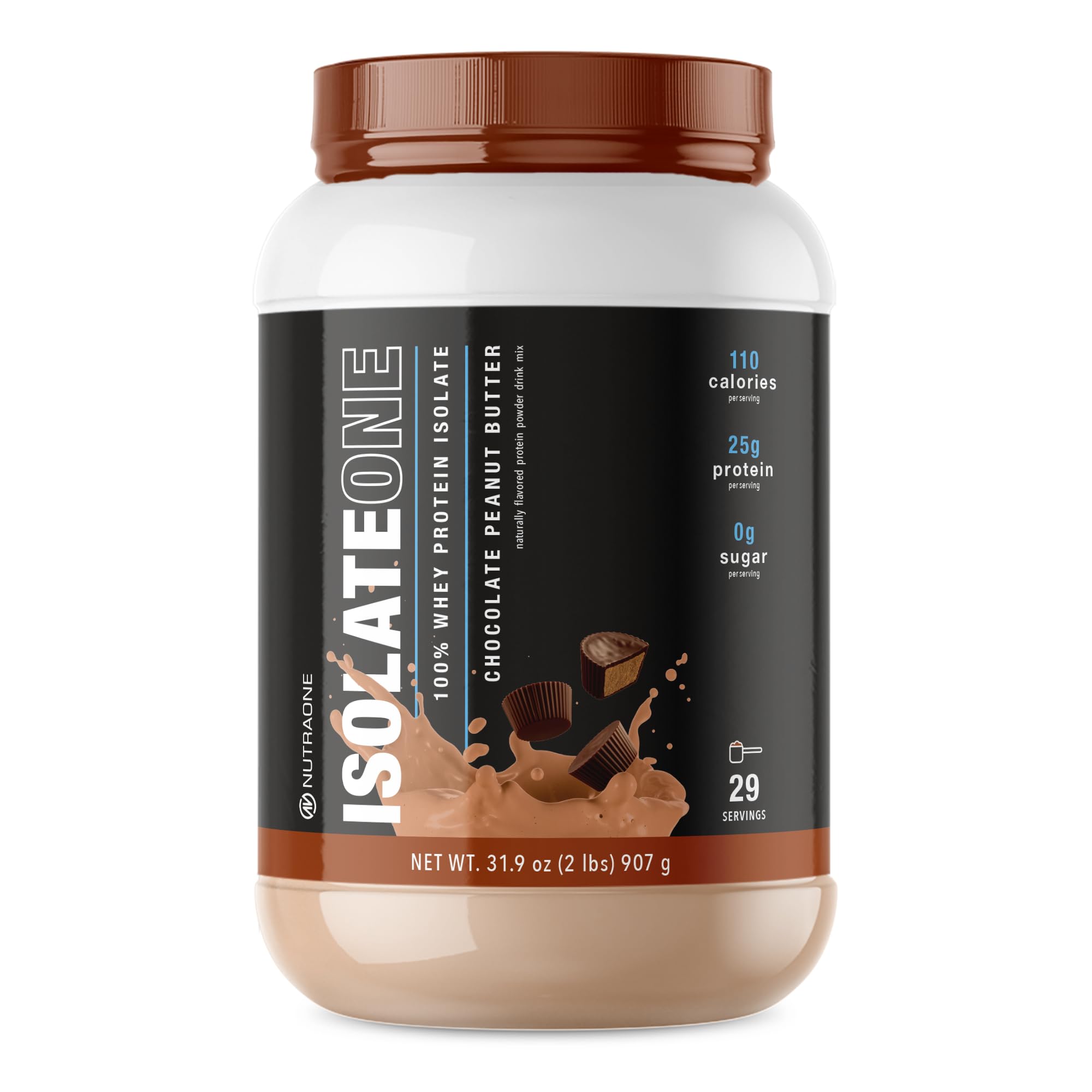 NutraOne IsolateOne bottle displaying pure whey protein isolate for clean fueling.