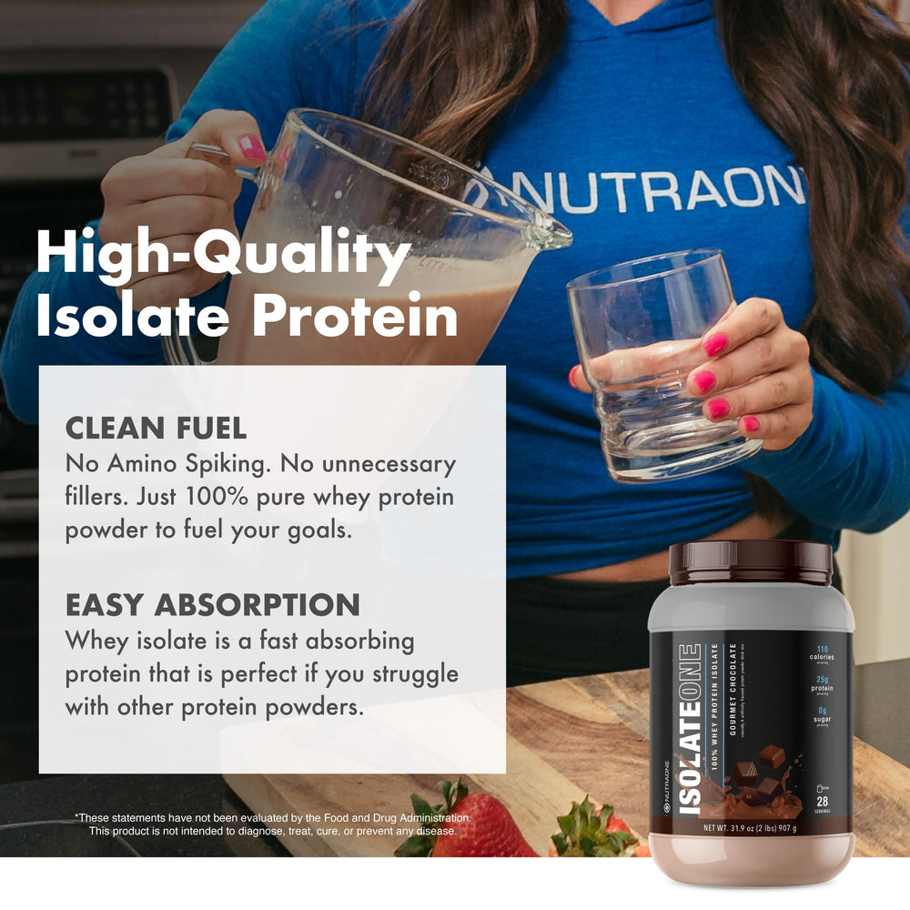 NutraOne IsolateOne label highlights absence of amino spiking.