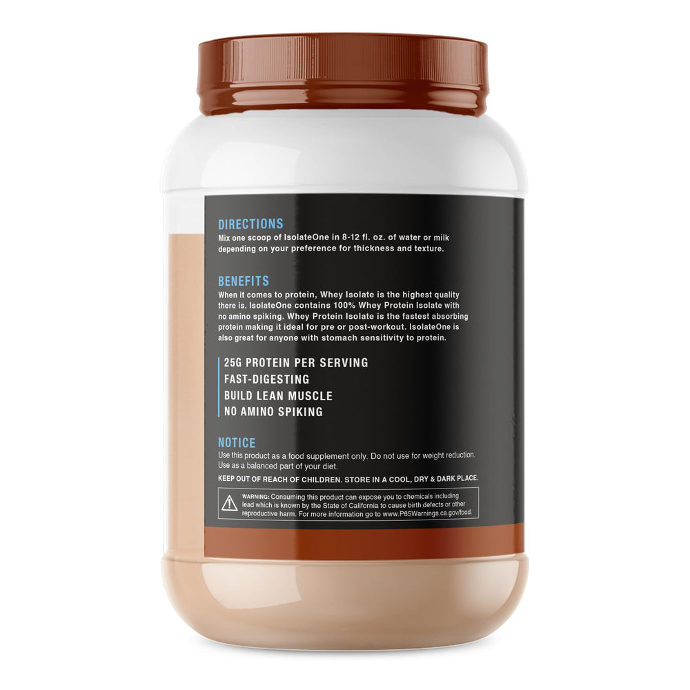 NutraOne IsolateOne scoop delivering 25 g protein for lean muscle support.