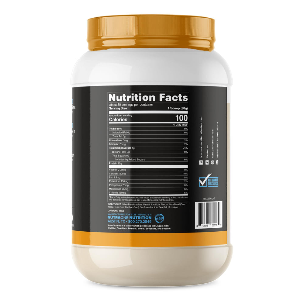 NutraOne IsolateOne scoop-dispense closeup for quick shake mixing