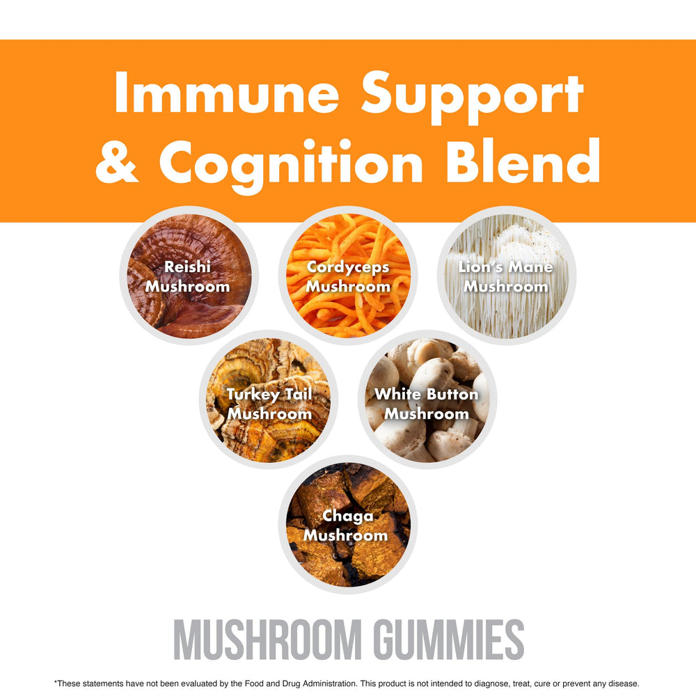 Ingredients panel emphasizes natural raspberry flavor with mushroom blend.