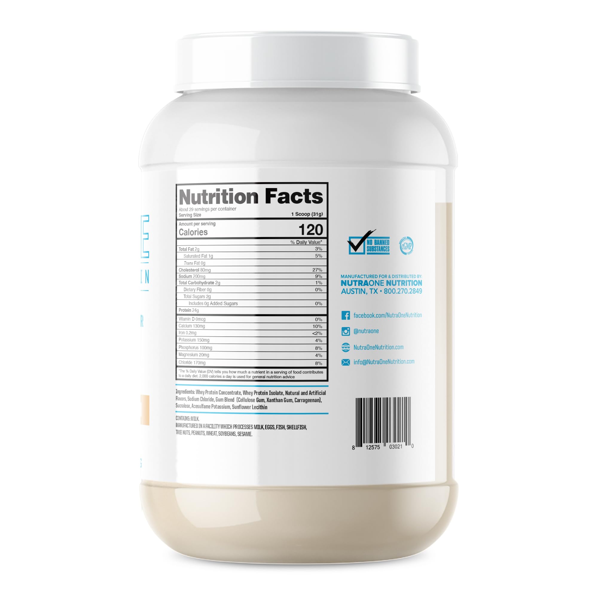 NutraOne ProteinOne vanilla label highlights micro-filtered whey benefits