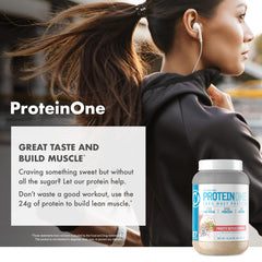 NutraOne ProteinOne serving shows 24g protein per scoop.