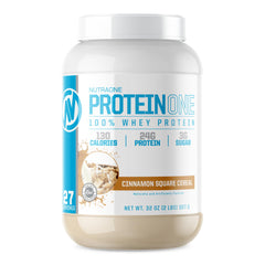 NutraOne ProteinOne whey bottle in Cinnamon Square flavor supporting convenient recovery after workouts