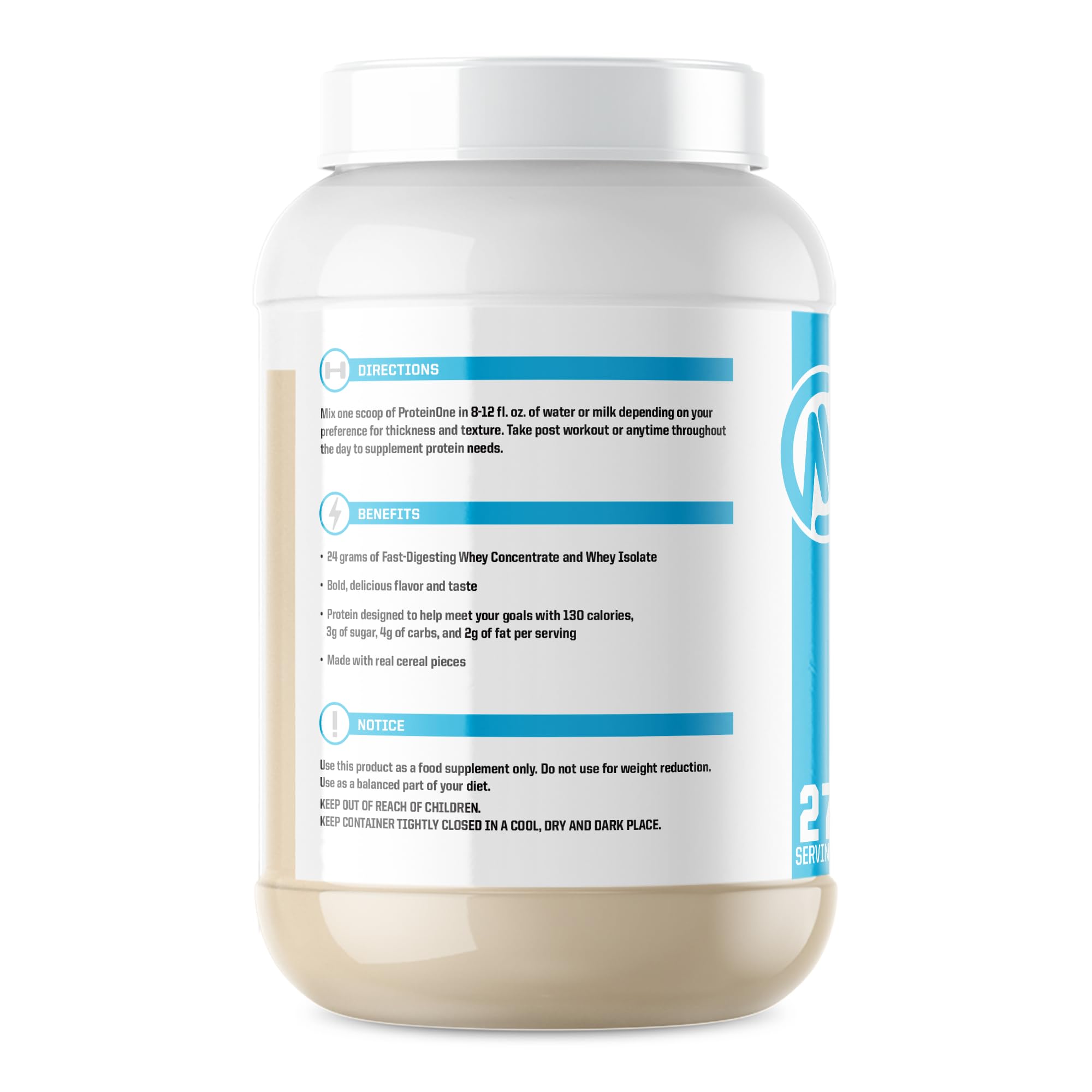ProteinOne whey being poured into a glass for a post-workout shake