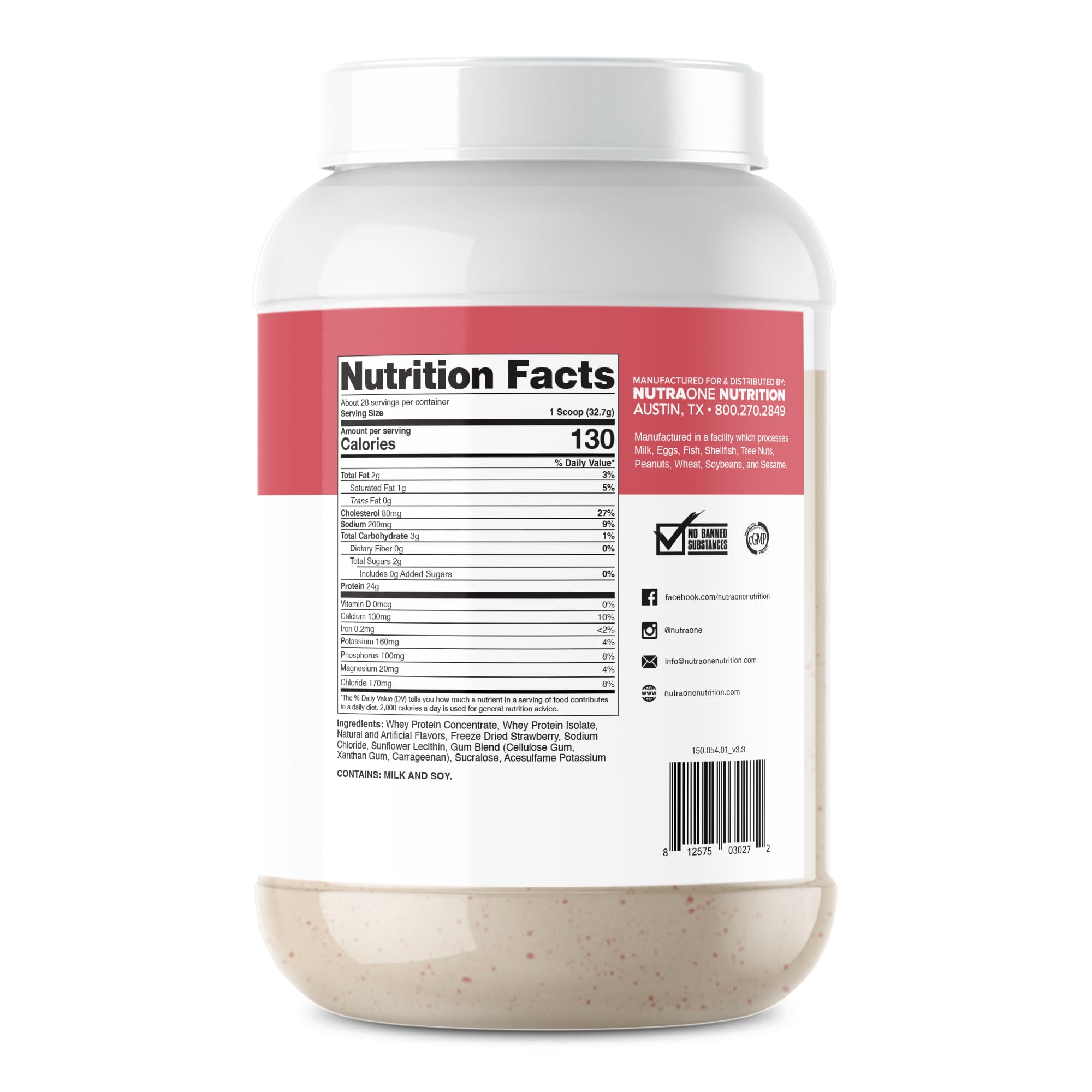 NutraOne ProteinOne strawberry milkshake flavor in glass, inviting creamy shake texture and taste