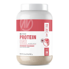 NutraOne ProteinOne whey protein tub on display, promotes convenient recovery support after workouts