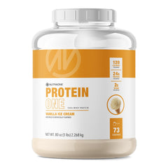 NutraOne ProteinOne vanilla packaging highlighting premium label for daily shakes.