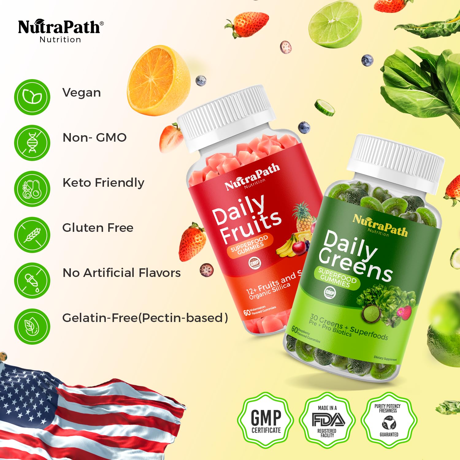 NutraPath gummies closeup showcases vibrant fruit and vegetable colors