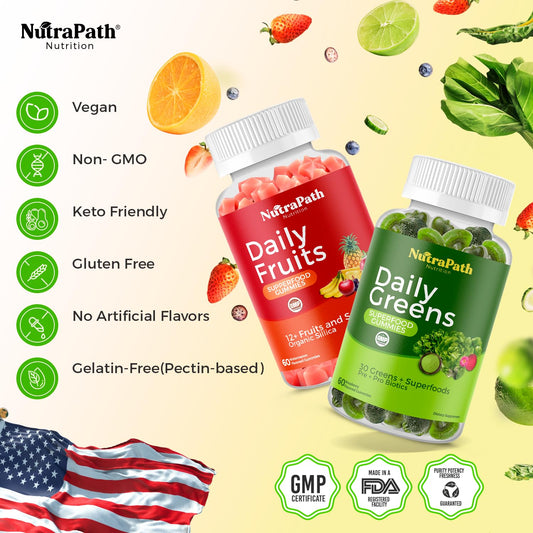 NutraPath gummies closeup showcases vibrant fruit and vegetable colors