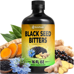 NutraPeaks Black Seed Oil Bitters bottle for daily wellness rituals