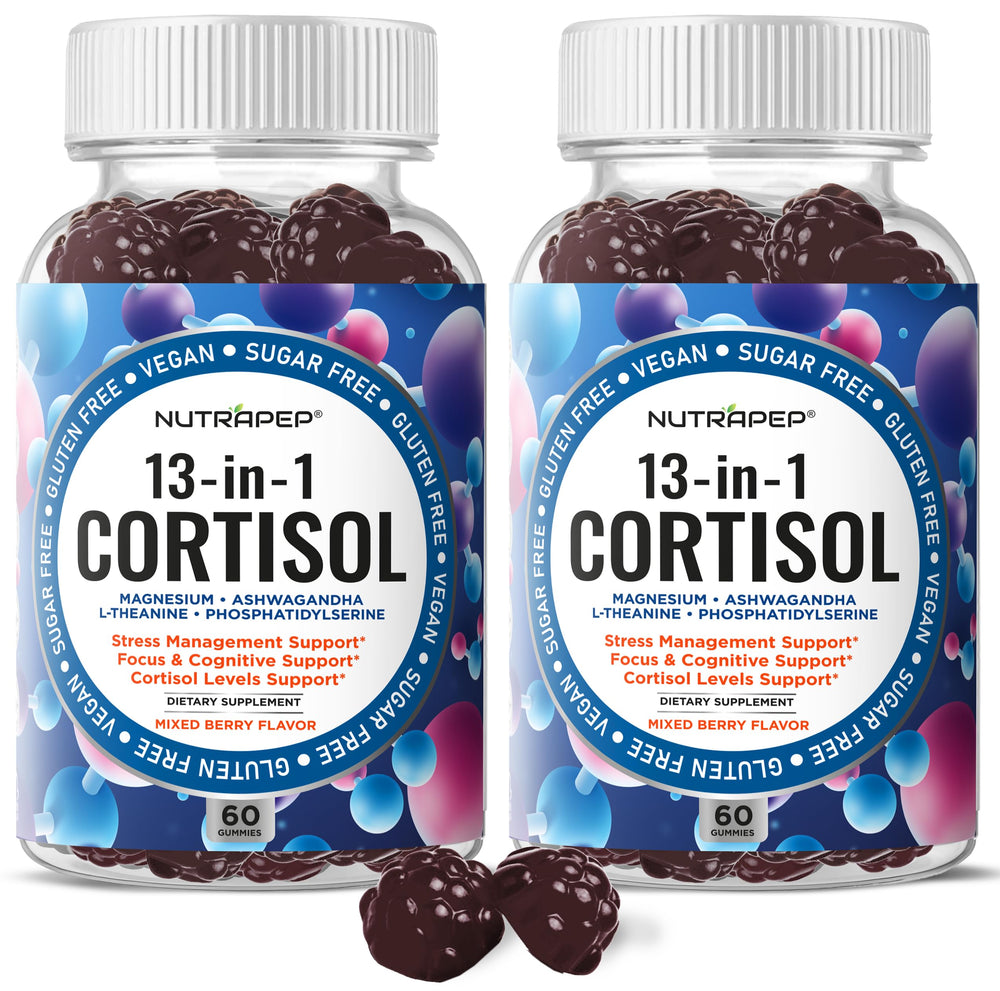 NutraPep Cortisol Gummies bottle front for daily stress support and focus