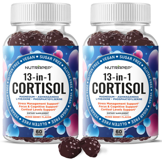 NutraPep Cortisol Gummies bottle front for daily stress support and focus
