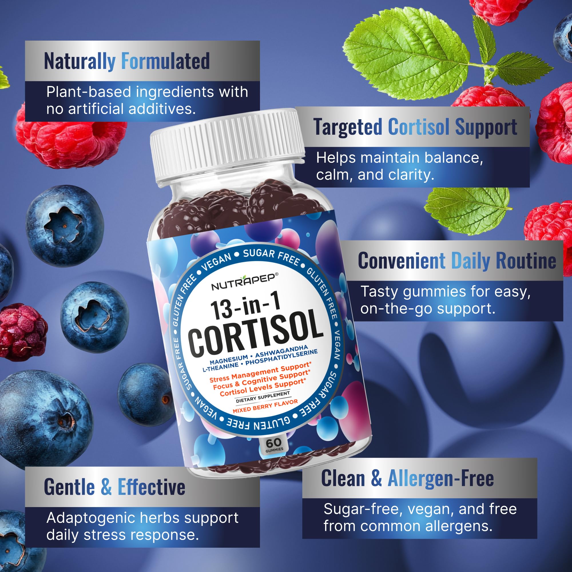 NutraPep Cortisol Gummies close-up showing easy-to-chew texture