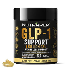 NutraPep GLP-1 Support bottle showing the 12-in-1 blend for daily wellness