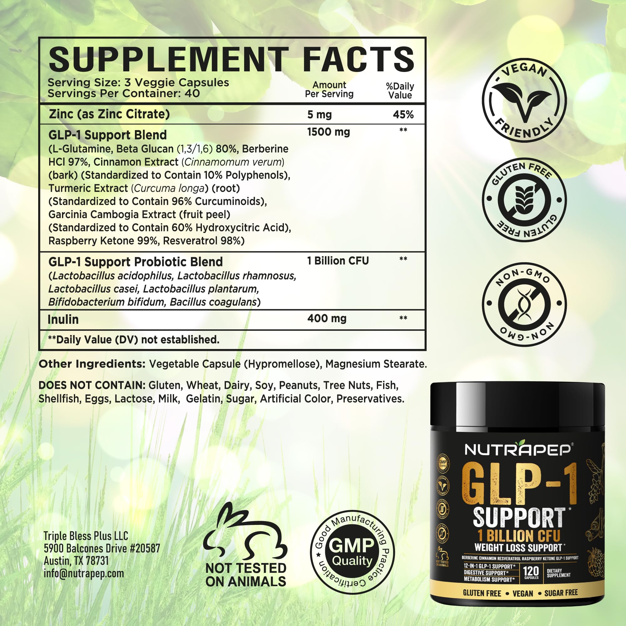 NutraPep GLP-1 Support product beside measuring cup for portion awareness