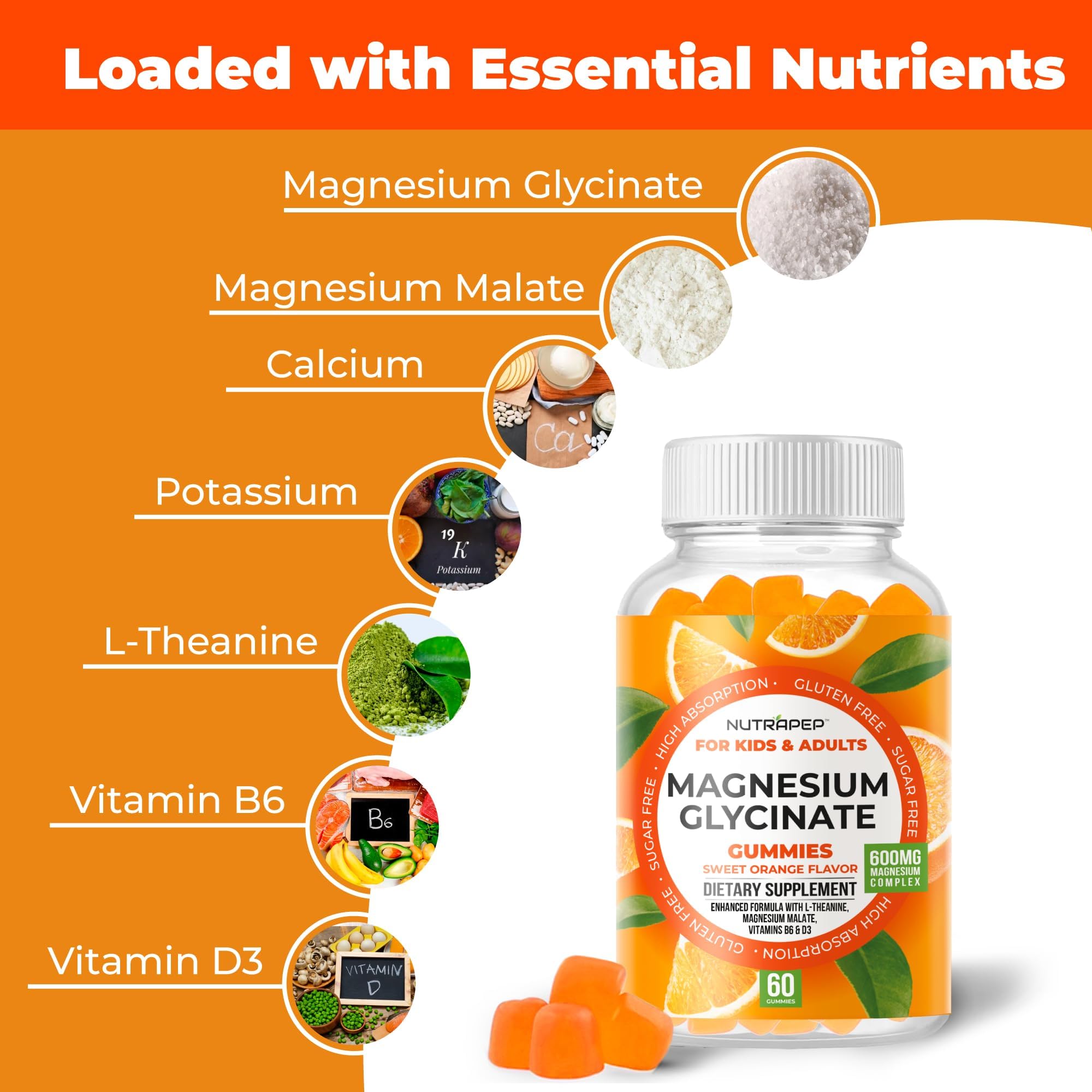 NutraPep ingredients panel highlights magnesium glycinate and essential vitamins.