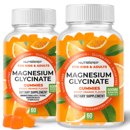 NutraPep Magnesium Glycinate Gummies pack front highlighting vegan, gluten-free appeal.