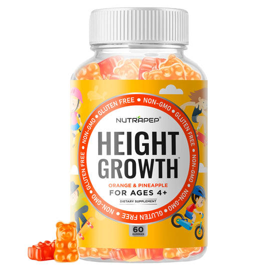 NutraPep Teens Height Growth Gummies bottle with orange-pineapple flavor for kids
