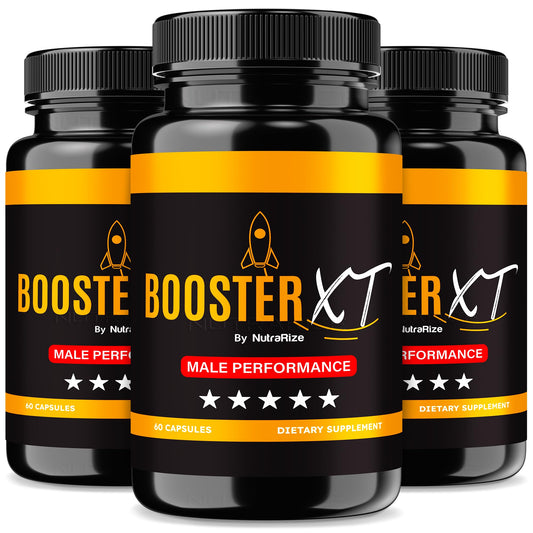 NutraRize BoosterXT bottle front showing capsules for daily energy support.
