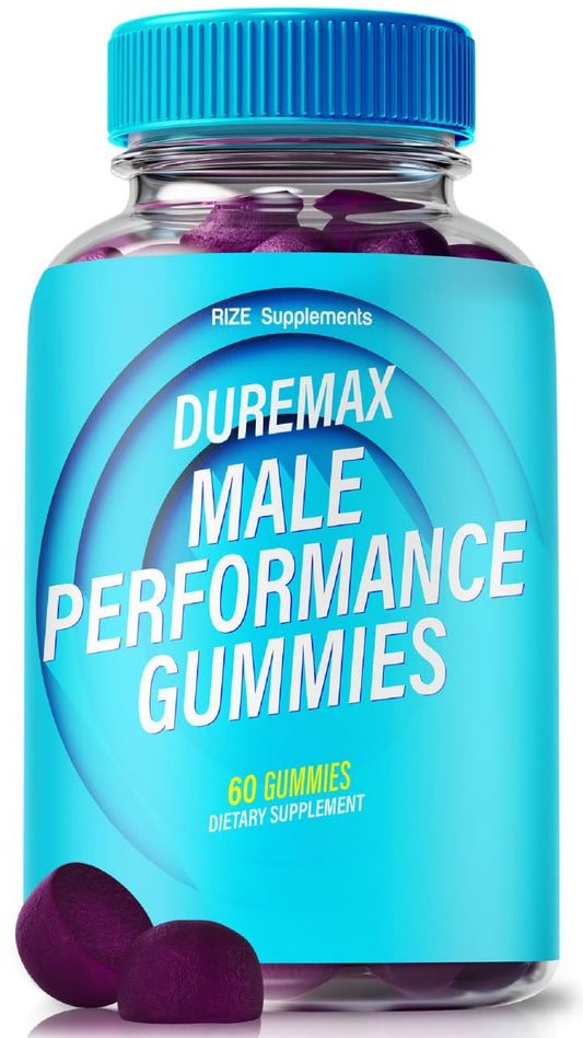 NutraRize Duremax energy bottle shows gummy formula for daily stamina.