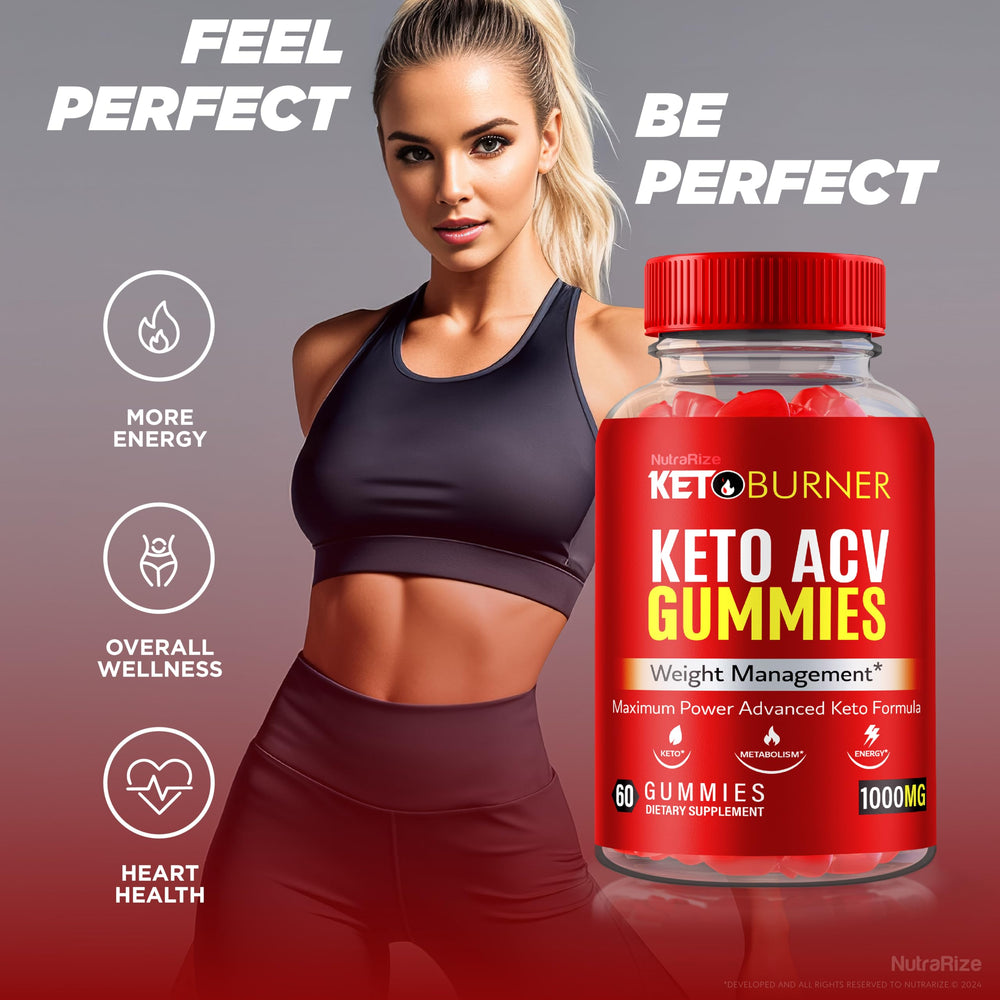 NutraRize Keto Burner ACV gummies bottle showcases apple cider vinegar blend.