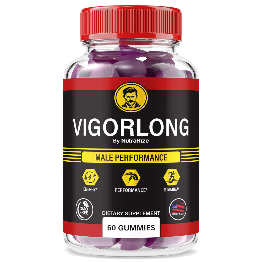 NutraRize VigorLong Male Gummies bottle front view for daily energy support