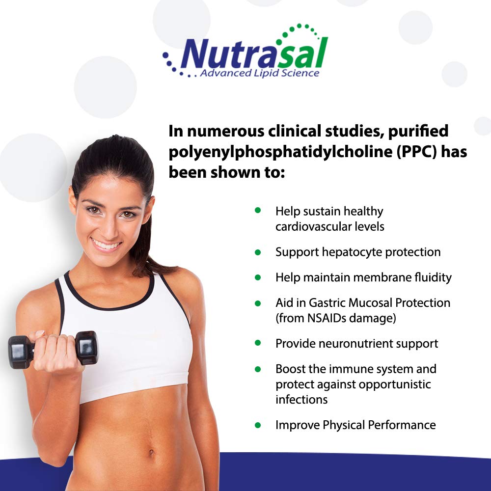 Nutrasal PhosChol bottle beside a glass of water to illustrate simple daily use.