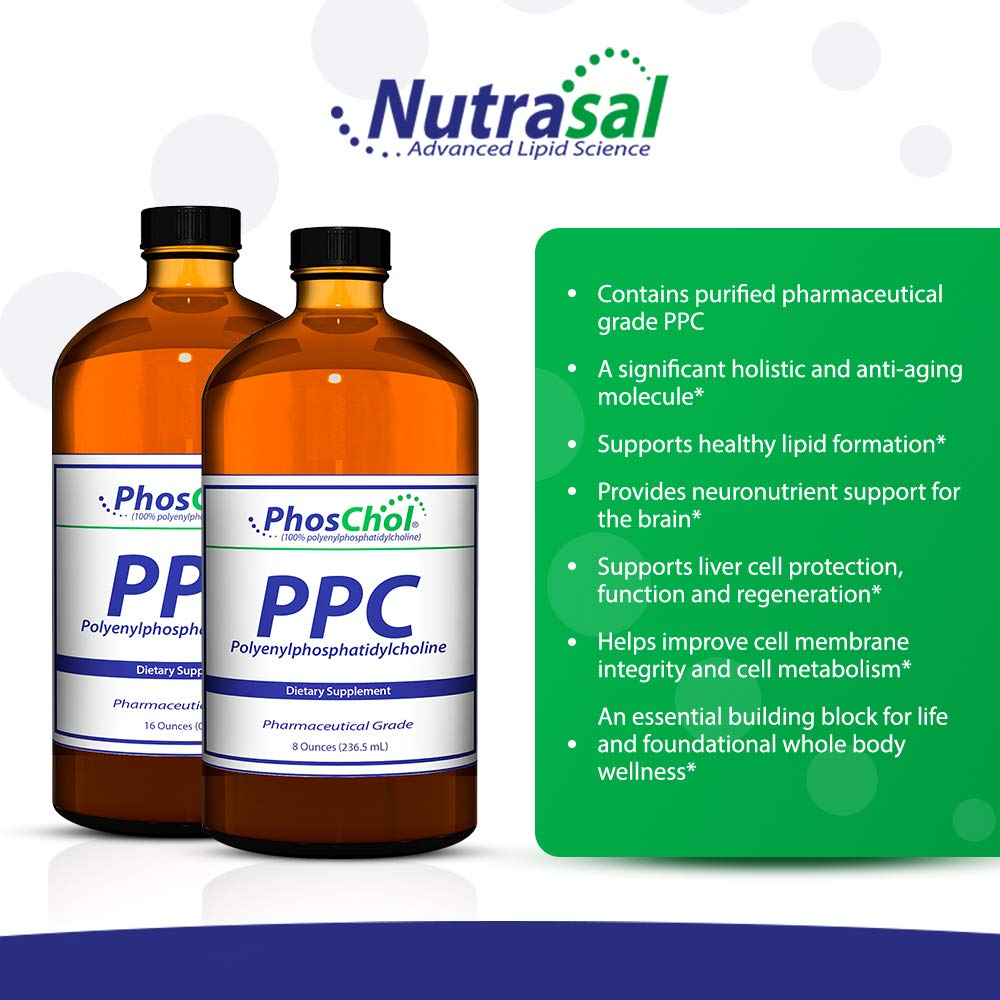 Nutrasal PhosChol label close-up highlights 288 grams per bottle for a long-term supply.