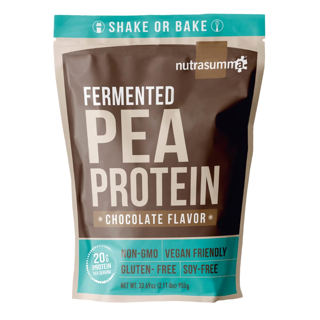 Nutrasumma pea protein powder chocolate tub for high-protein vegan nutrition