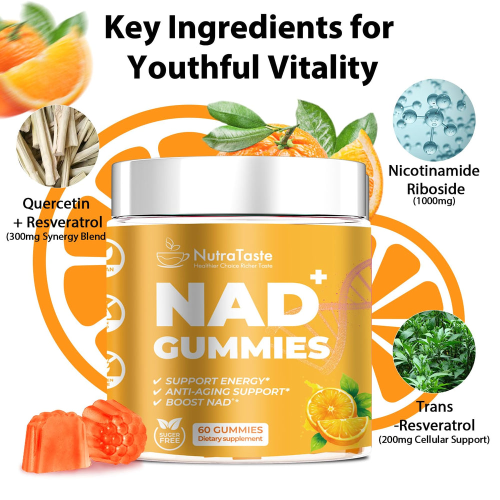NUTRATASTE NAD⁺ Gummies orange flavor for daily energy support.