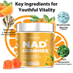 NUTRATASTE NAD⁺ Gummies orange flavor for daily energy support.
