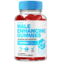 Nutravia male-enhancing gummies bottle front for convenient daily use.