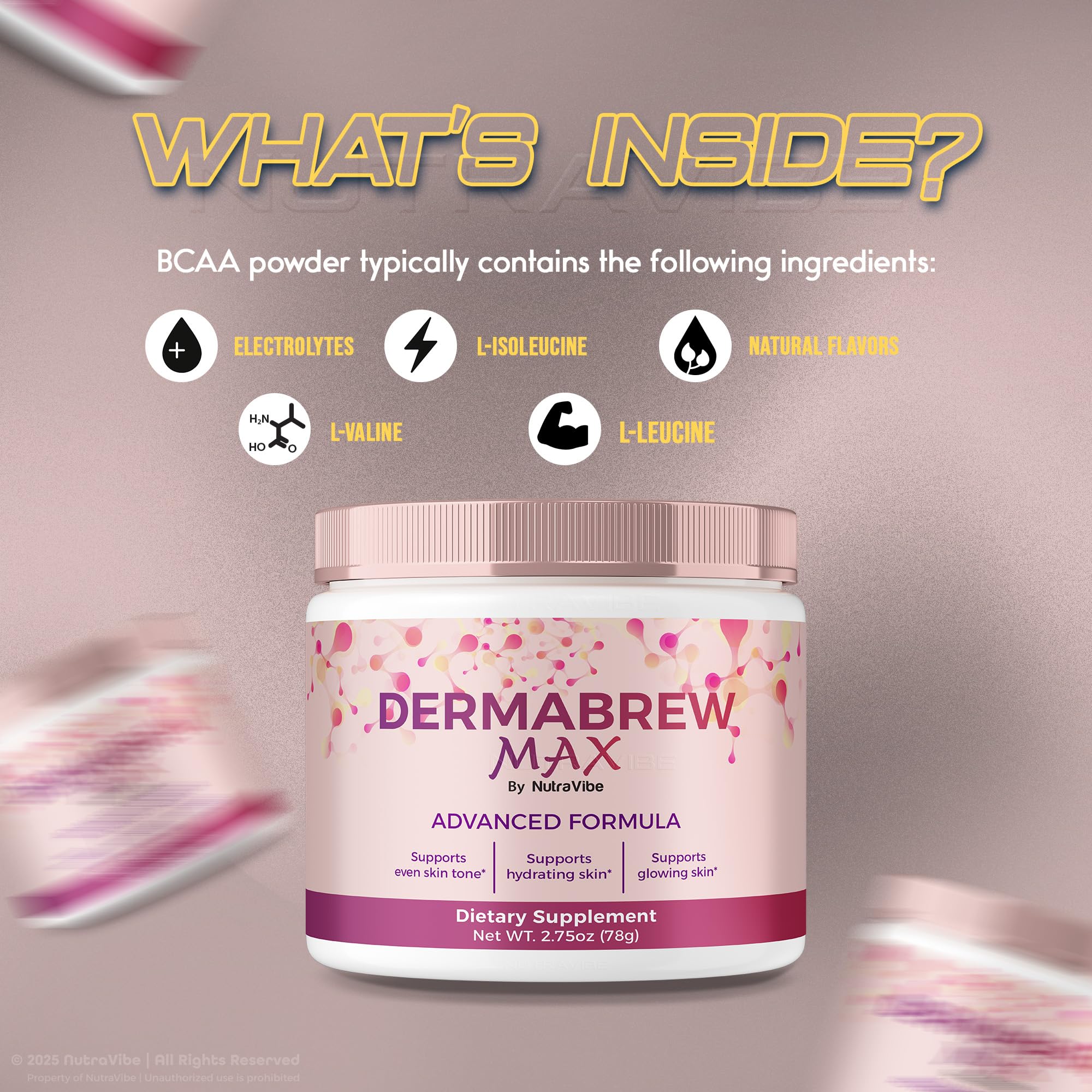 NutraVibe DermaBrew Max daily routine setup on counter.