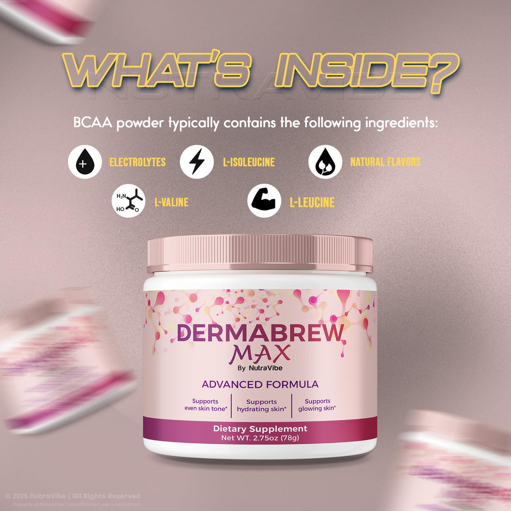 NutraVibe DermaBrew Max daily routine setup on counter.