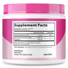 NutraVibe GelatinBurn scoop dispensing powder for quick, easy mixing.